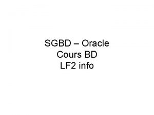 SGBD Oracle Cours BD LF 2 info Plan
