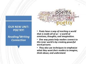 1 OUR NEW UNIT POETRY ReadingWriting Connection Poets