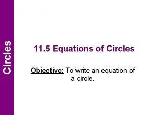 Circles 11 5 Equations of Circles Objective To