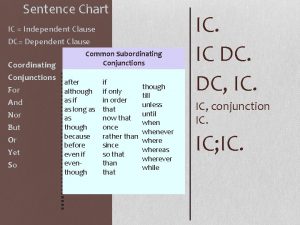 Sentence Chart IC Independent Clause DC Dependent Clause