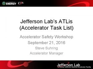 Jefferson Labs ATLis Accelerator Task List Accelerator Safety