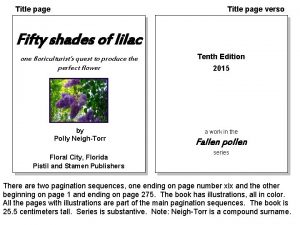 Title page verso Fifty shades of lilac one