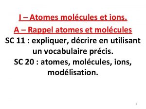 I Atomes molcules et ions A Rappel atomes