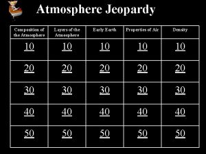 Atmosphere Jeopardy Composition of the Atmosphere Layers of