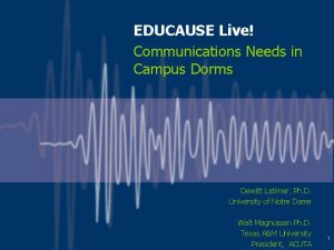 EDUCAUSE Live Communications Needs in Campus Dorms Dewitt