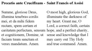 Precatio ante Crucifixum Saint Francis of Assisi Summe