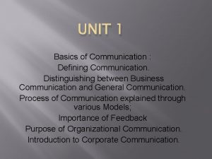 UNIT 1 Basics of Communication Defining Communication Distinguishing