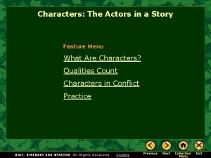 Characters The Actors in a Story Feature Menu