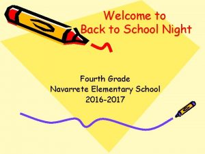 Welcome to Back to School Night Fourth Grade