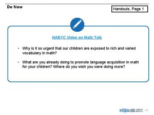 Do Now Handouts Page 1 NAEYC Video on