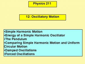 Physics 211 12 Oscillatory Motion Simple Harmonic Motion