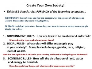 Create Your Own Society Think of 2 3