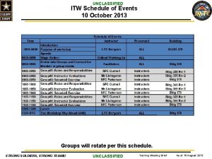 UNCLASSIFIED ITW Schedule of Events 10 October 2013