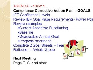 AGENDA 10511 Compliance Corrective Action Plan GOALS IEP
