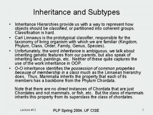 Inheritance and Subtypes Inheritance Hierarchies provide us with