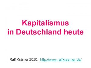 Kapitalismus in Deutschland heute Ralf Krmer 2020 http