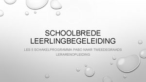 SCHOOLBREDE LEERLINGBEGELEIDING LES 5 SCHAKELPROGRAMMA PABO NAAR TWEEDEGRAADS