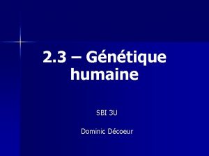 2 3 Gntique humaine SBI 3 U Dominic