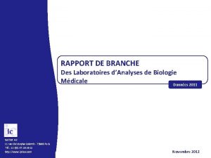 RAPPORT DE BRANCHE des Laboratoires dAnalyses de Biologie