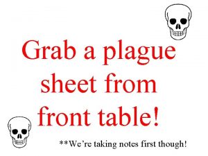 Grab a plague sheet from front table Were