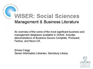 WISER Social Sciences Management Business Literature An overview