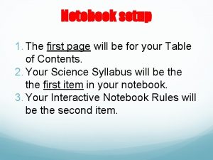 Notebook setup 1 The first page will be