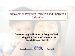 Indicators of Progress Objective and Subjective Indicators Constructing