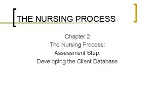 THE NURSING PROCESS Chapter 2 The Nursing Process