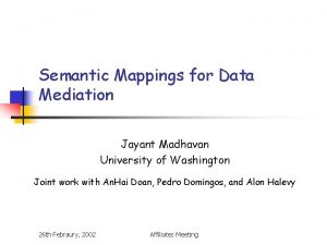 Semantic Mappings for Data Mediation Jayant Madhavan University