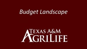 Budget Landscape Federal Funding LandGrant NIFA Funding in
