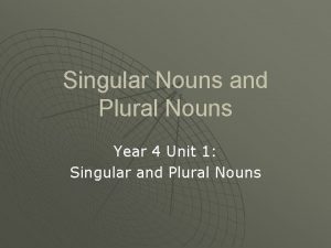 Singular Nouns and Plural Nouns Year 4 Unit