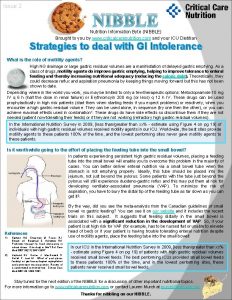 Issue 2 NIBBLE Nutrition Information Byte NIBBLE Brought