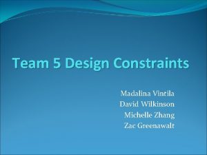 Team 5 Design Constraints Madalina Vintila David Wilkinson