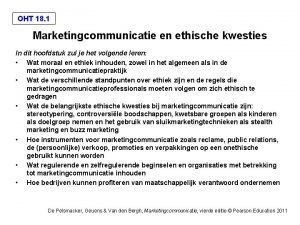 OHT 18 1 Marketingcommunicatie en ethische kwesties In