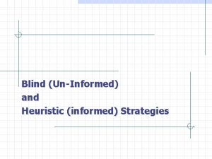 Blind UnInformed and Heuristic informed Strategies Blind vs