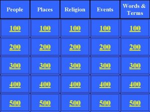 People Places Religion Events Words Terms 100 100