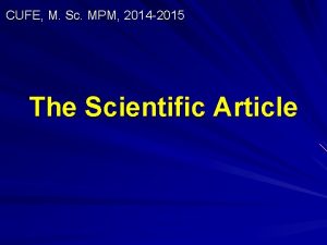 CUFE M Sc MPM 2014 2015 The Scientific