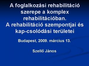 A foglalkozsi rehabilitci szerepe a komplex rehabilitciban A