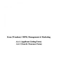Kean Wenzhou CBPM Management Marketing AA1 Applicant Listing