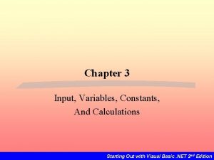 Chapter 3 Input Variables Constants And Calculations Starting