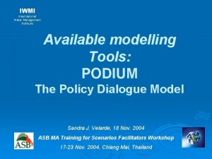 IWMI International Water Management Institute Available modelling Tools