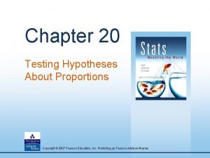 Chapter 20 Testing Hypotheses About Proportions Copyright 2007