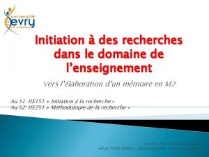 Initiation des recherches dans le domaine de lenseignement