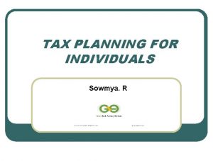 TAX PLANNING FOR INDIVIDUALS Sowmya R SYNOPSIS 1