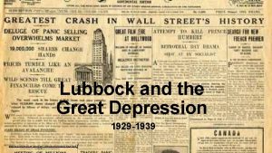 Lubbock and the Great Depression 1929 1939 https