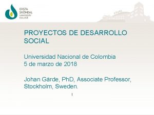 PROYECTOS DE DESARROLLO SOCIAL Universidad Nacional de Colombia