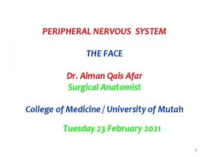 PERIPHERAL NERVOUS SYSTEM THE FACE Dr Aiman Qais