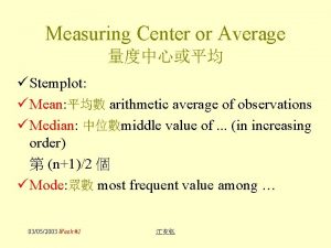 Measuring Center or Average Stemplot Mean arithmetic average