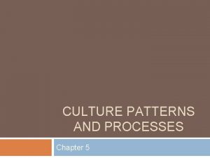 CULTURE PATTERNS AND PROCESSES Chapter 5 Culture is