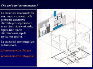 Che cos unassonometria Le proiezioni assonometriche sono un